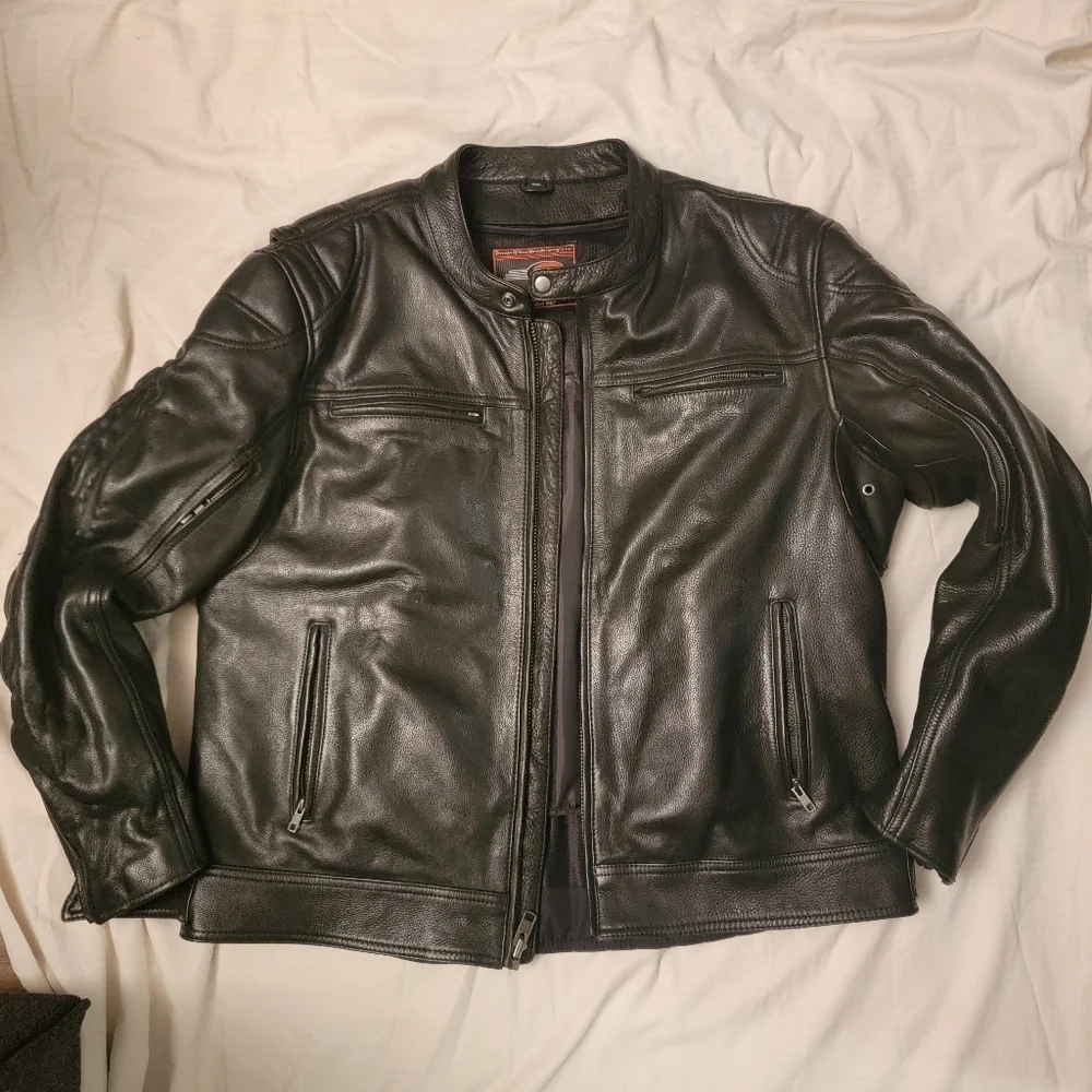 FIRST Classic  Black Leather Moto Biker Motorcycle Racer Jacket Men Size…